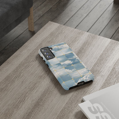Cloud Tile Tough Phone Case — Blue Sky Grid Protective Cover