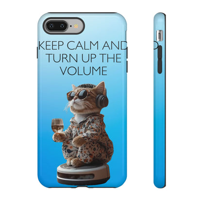 "Keep calm and turn up the volume" Mobile Phone Case (blue)