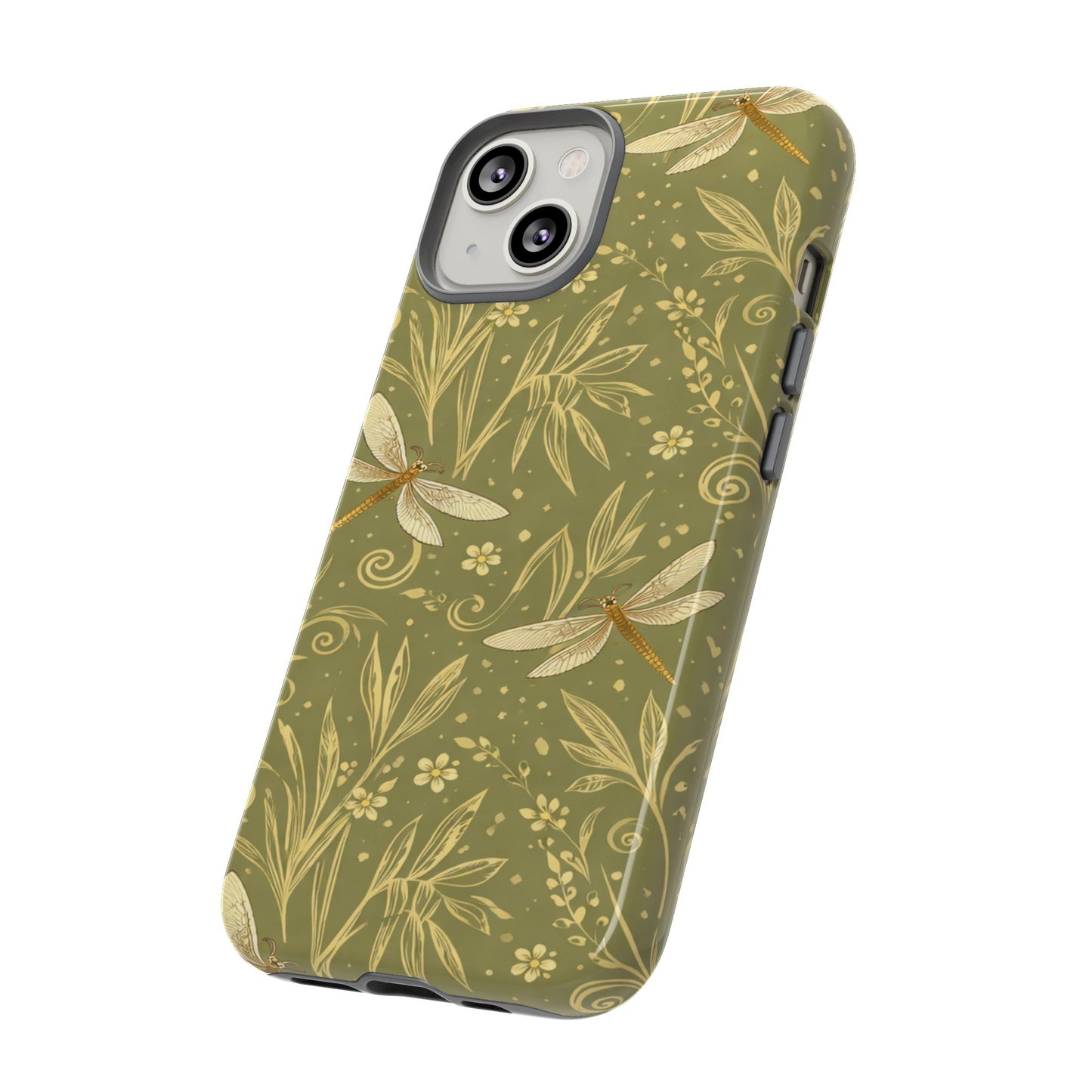 Phone Case - Olive Green Dragonfly Floral Tough Case