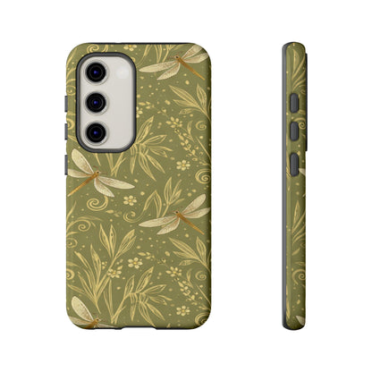Phone Case - Olive Green Dragonfly Floral Tough Case
