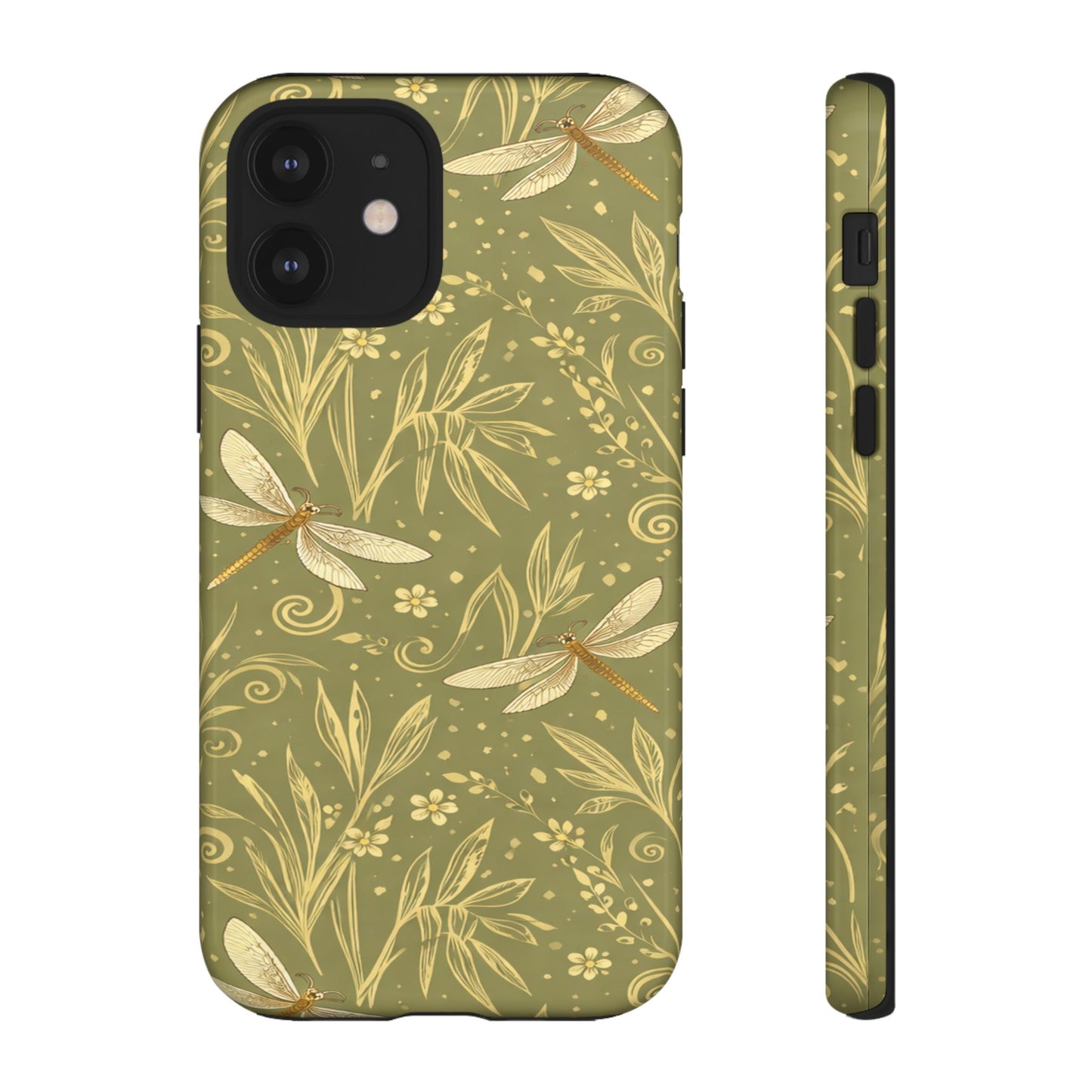 Phone Case - Olive Green Dragonfly Floral Tough Case