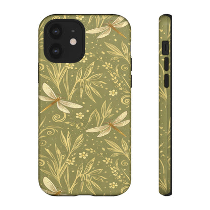 Phone Case - Olive Green Dragonfly Floral Tough Case