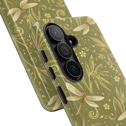 Phone Case - Olive Green Dragonfly Floral Tough Case