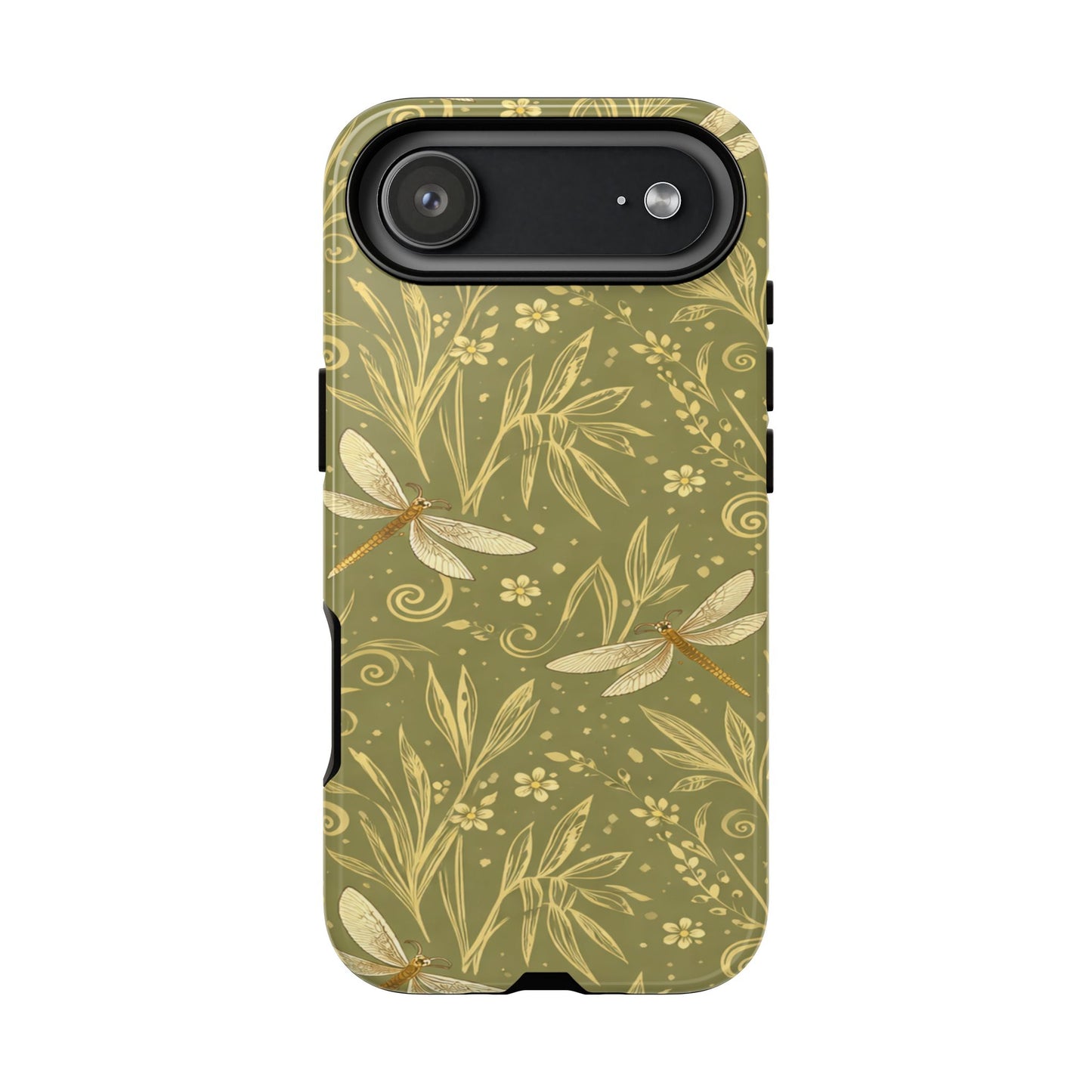 Phone Case - Olive Green Dragonfly Floral Tough Case