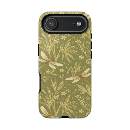 Phone Case - Olive Green Dragonfly Floral Tough Case