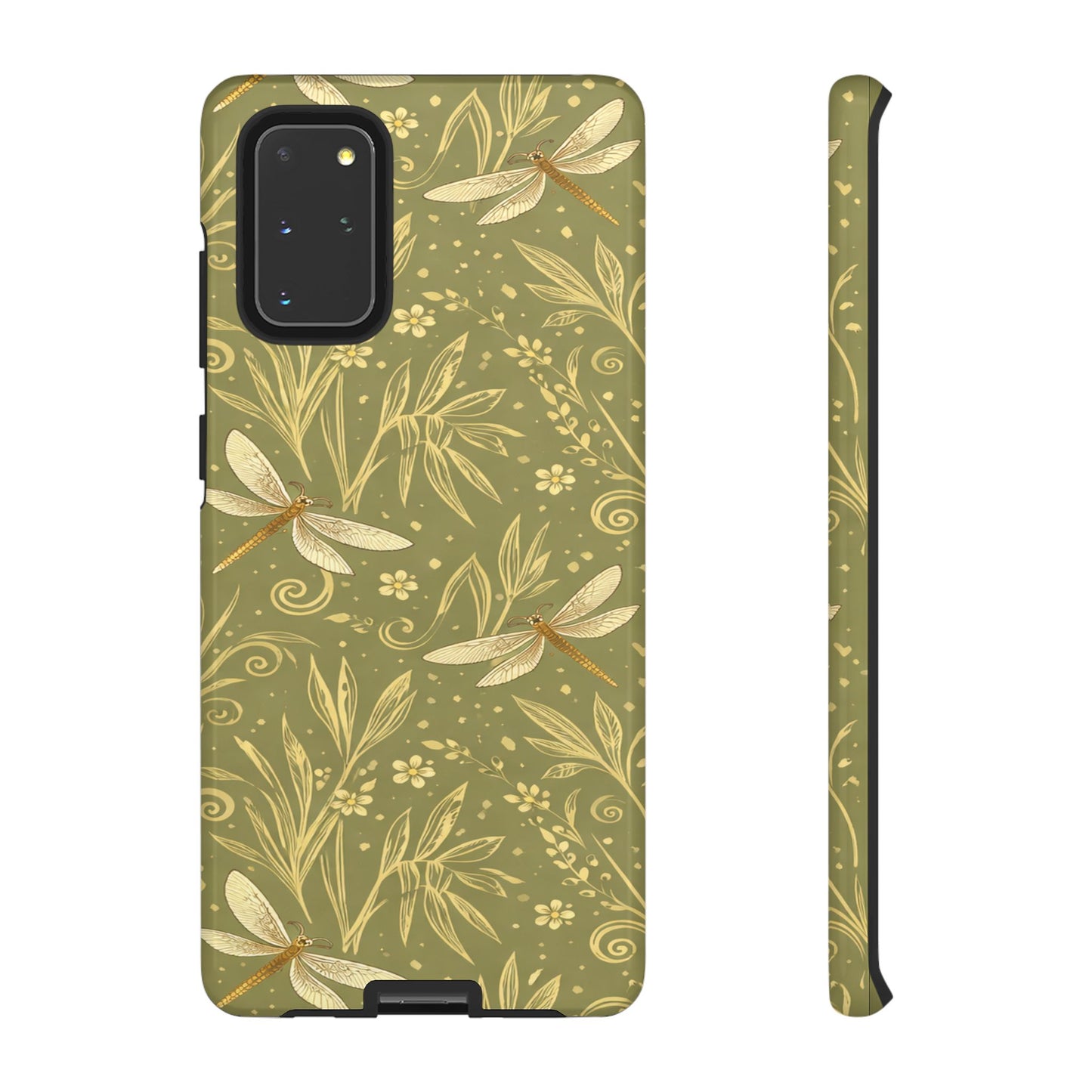 Phone Case - Olive Green Dragonfly Floral Tough Case