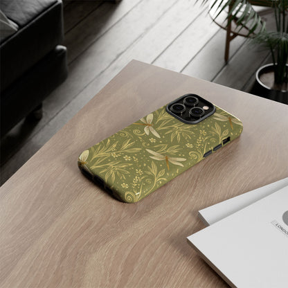 Phone Case - Olive Green Dragonfly Floral Tough Case