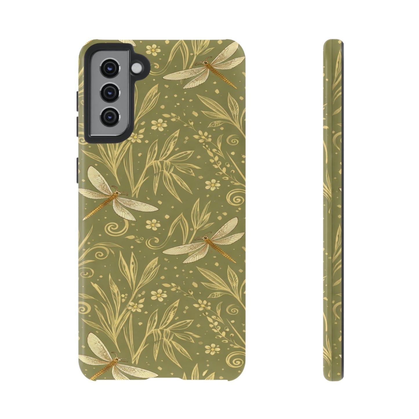 Phone Case - Olive Green Dragonfly Floral Tough Case