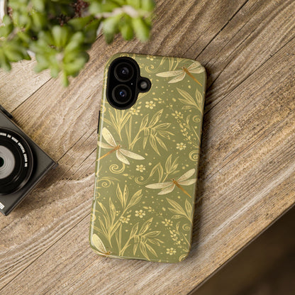 Phone Case - Olive Green Dragonfly Floral Tough Case