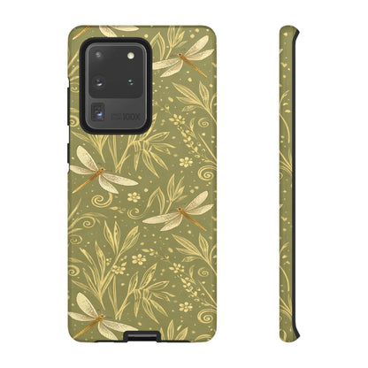 Phone Case - Olive Green Dragonfly Floral Tough Case