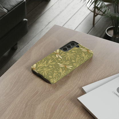 Phone Case - Olive Green Dragonfly Floral Tough Case