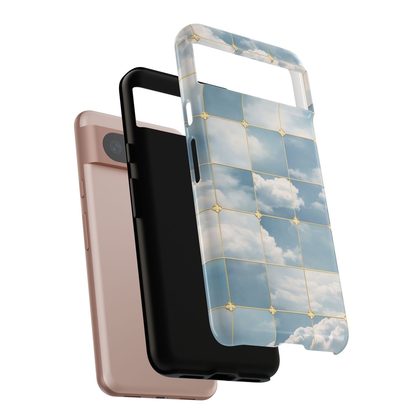 Cloud Tile Tough Phone Case — Blue Sky Grid Protective Cover