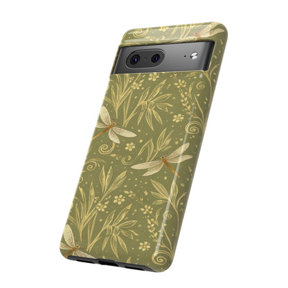 Phone Case - Olive Green Dragonfly Floral Tough Case