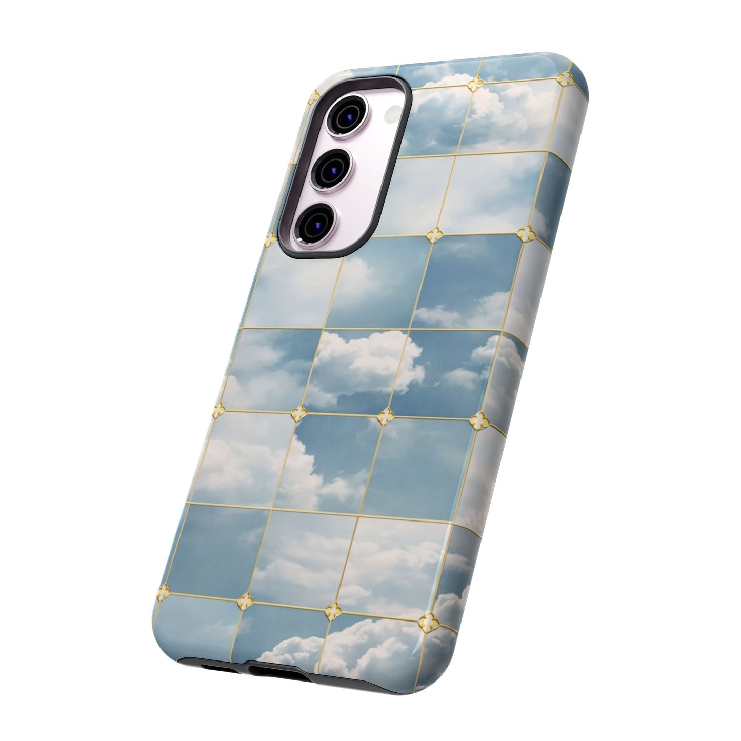 Cloud Tile Tough Phone Case — Blue Sky Grid Protective Cover