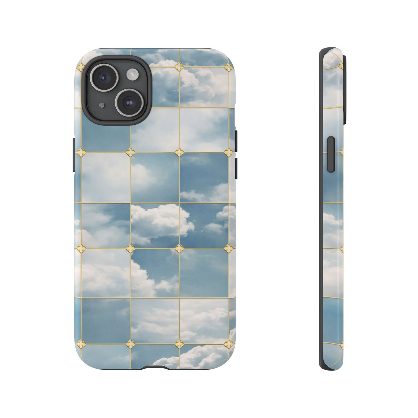 Cloud Tile Tough Phone Case — Blue Sky Grid Protective Cover