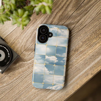 Cloud Tile Tough Phone Case — Blue Sky Grid Protective Cover