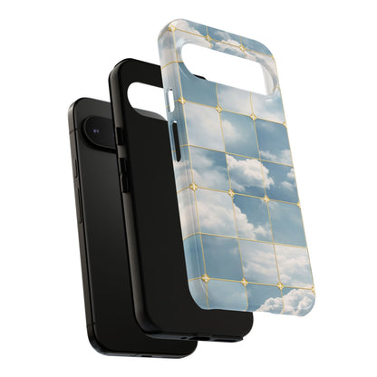 Cloud Tile Tough Phone Case — Blue Sky Grid Protective Cover